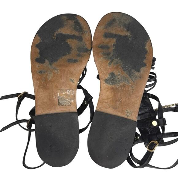 AllSaints Gelda Black Strappy Chain Gladiator Ankle Strap Flats Sandal Size 7.5 - Picture 4 of 8